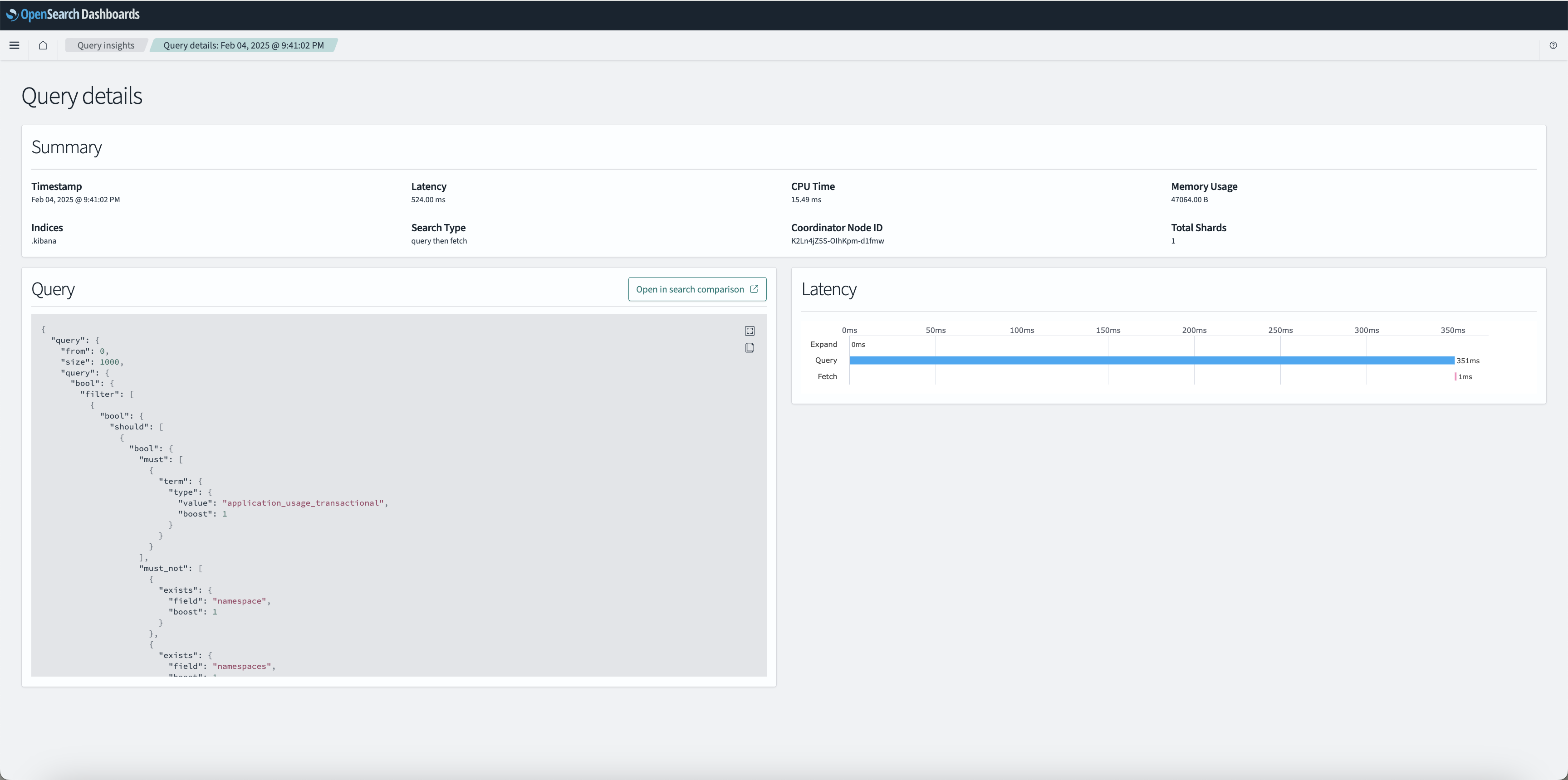 Query Insights Dashboards - Details Page