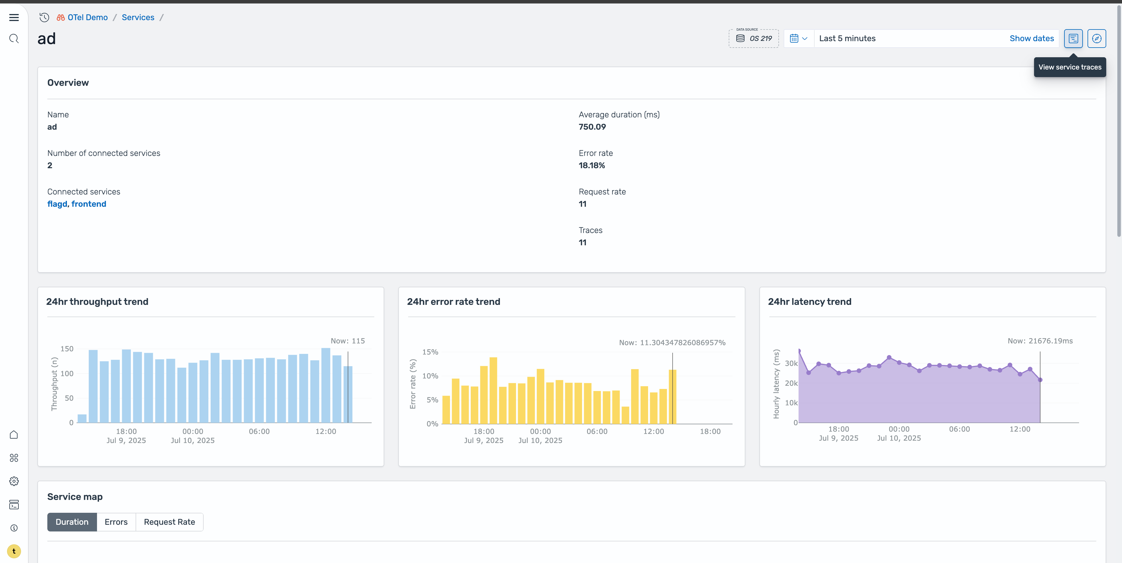 Jump to Correlated Traces for ad service